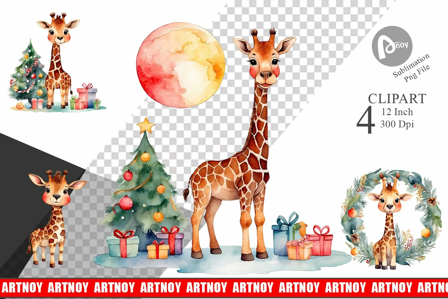 Clipart Watercolor Christmas Giraffe product image 1