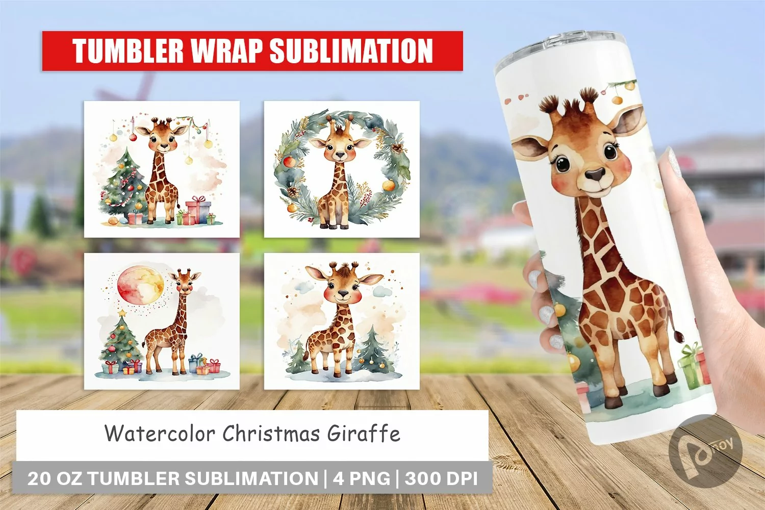 Tumbler Wrap Watercolor Christmas Giraffe product image 1