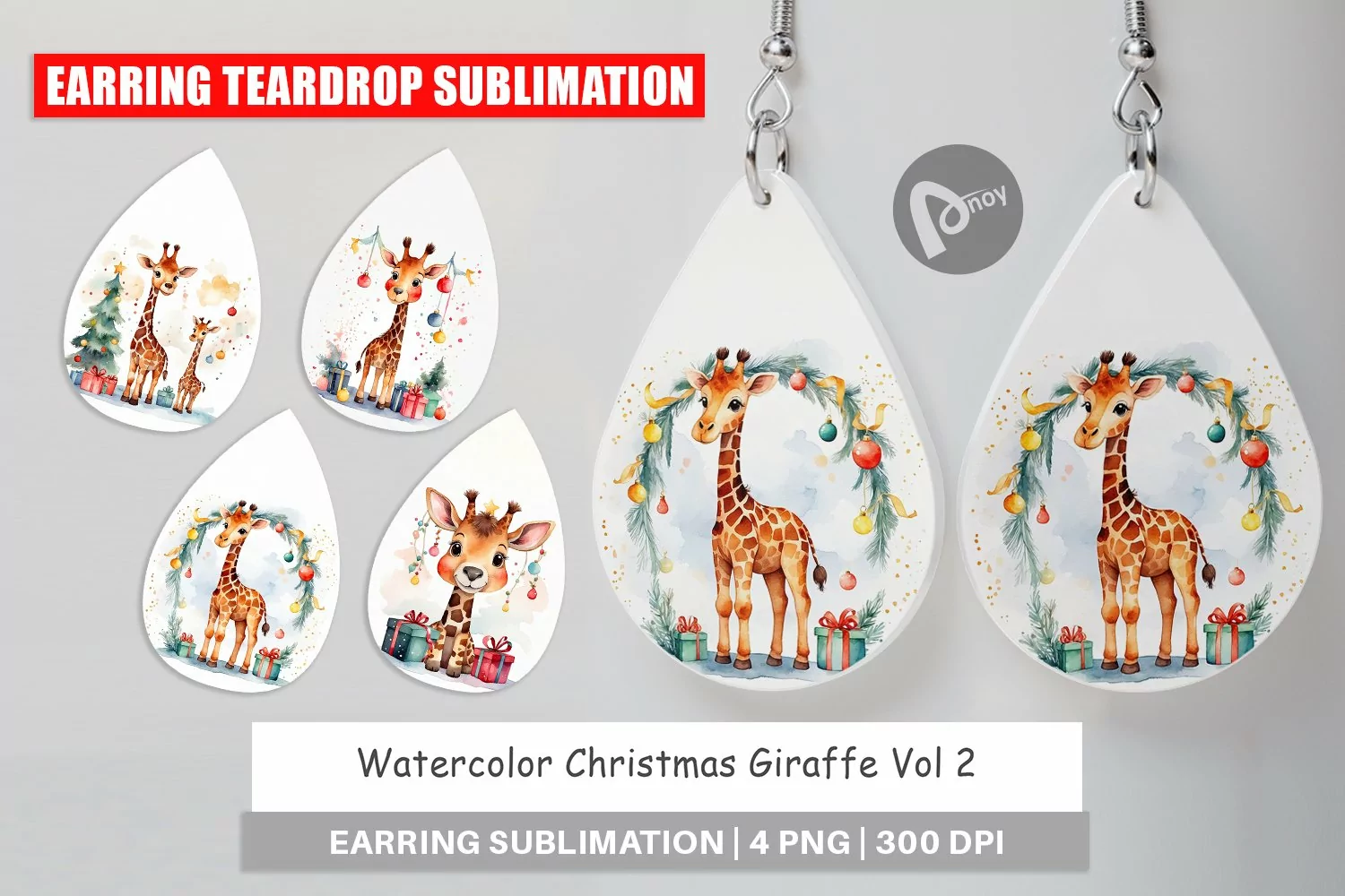 Earring Teardrop Watercolor Christmas Giraffe product image 1