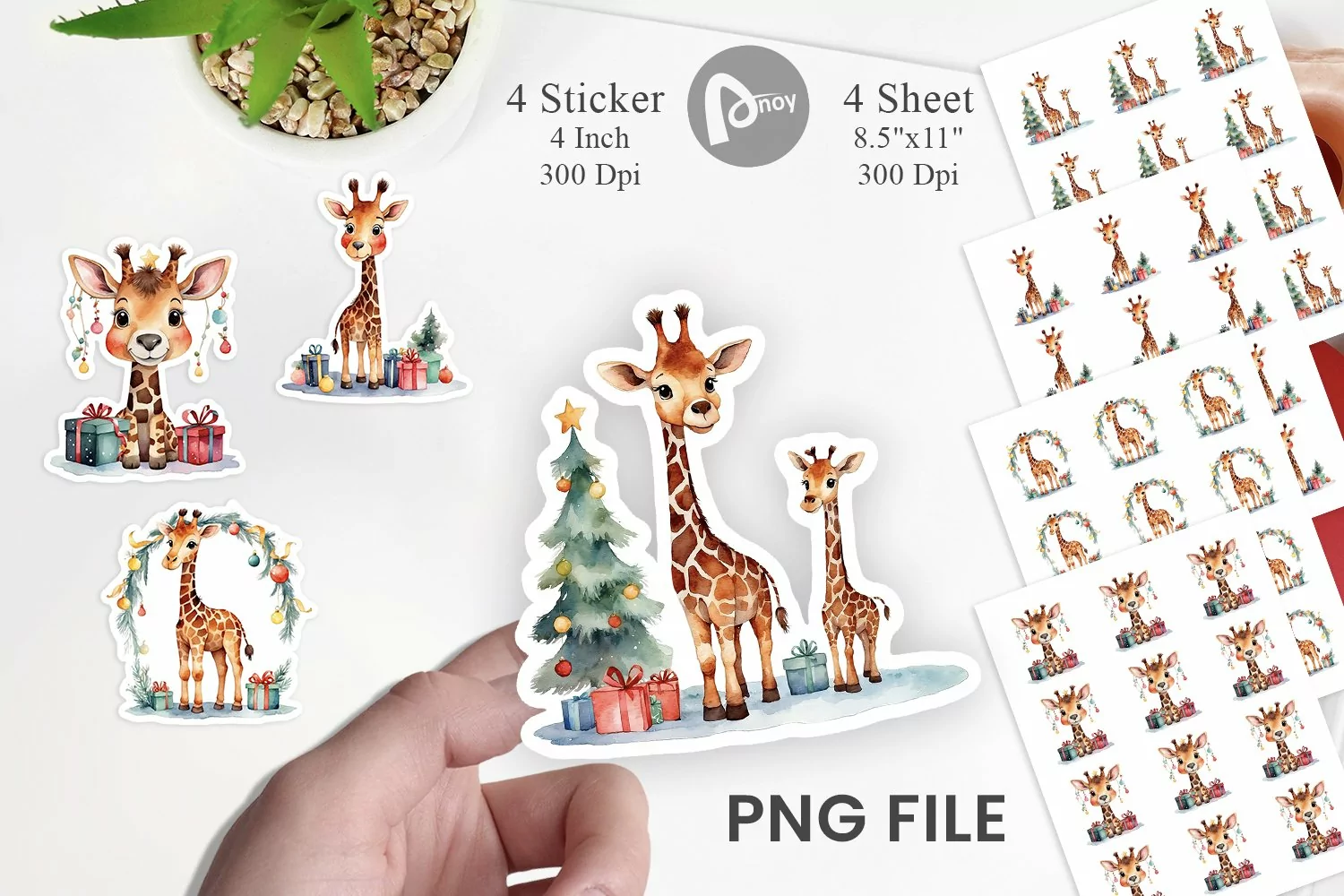 Sticker Watercolor Christmas Giraffe product image 1