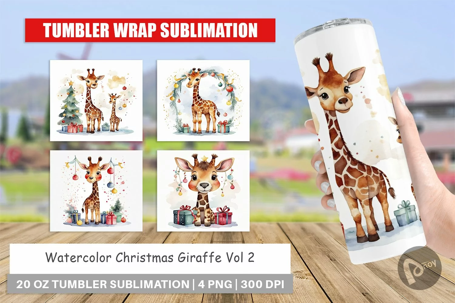 Tumbler Wrap Watercolor Christmas Giraffe product image 1