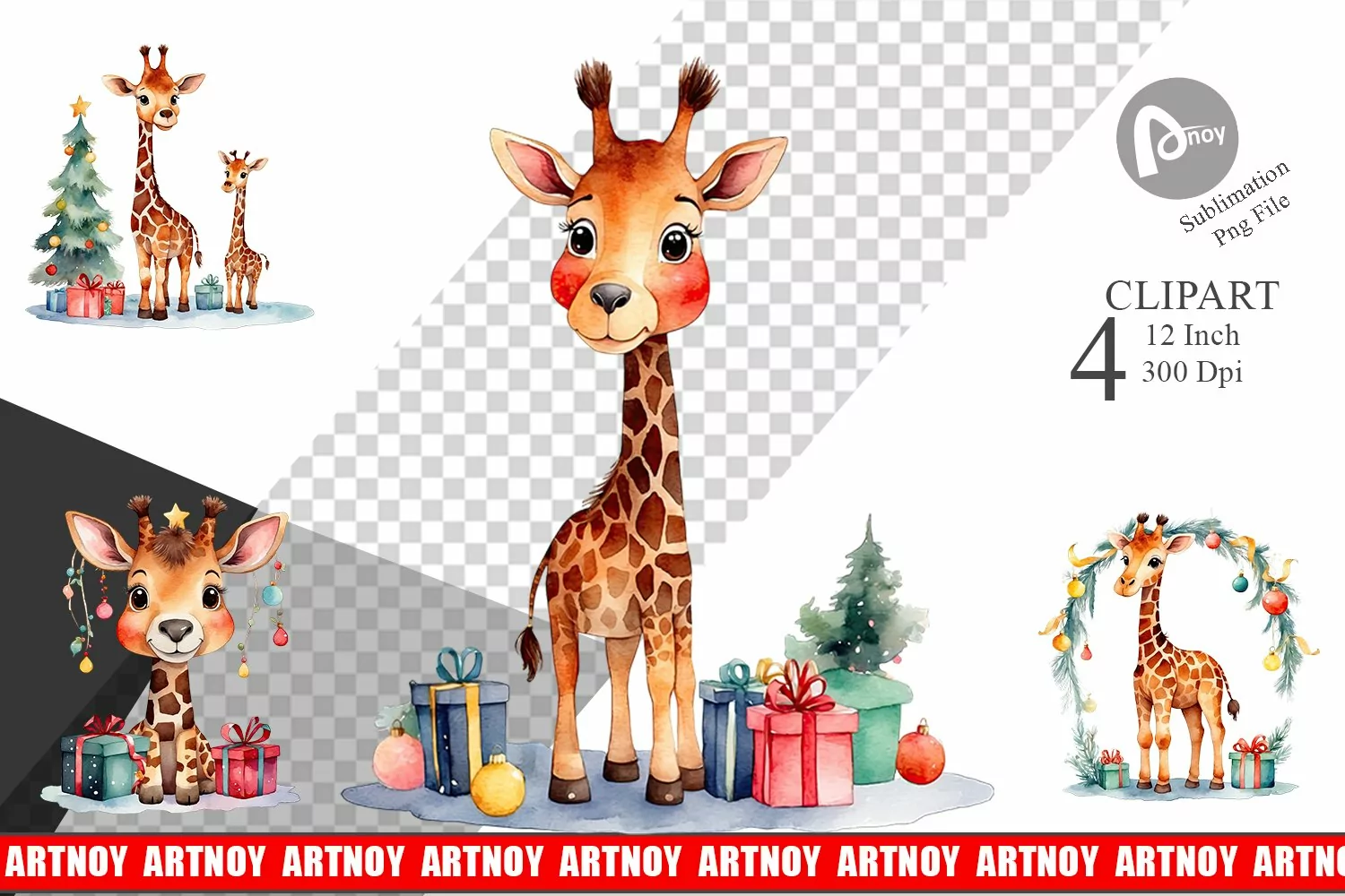 Clipart Watercolor Christmas Giraffe product image 1