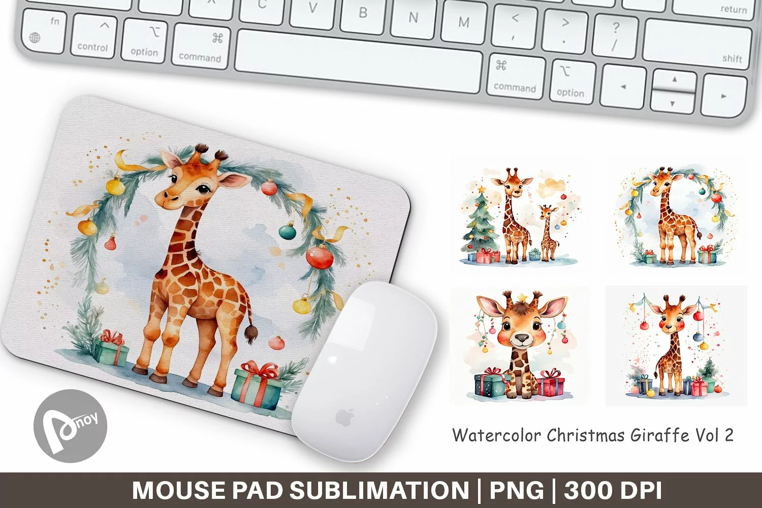 Mouse Pad Watercolor Christmas Giraffe product image 1