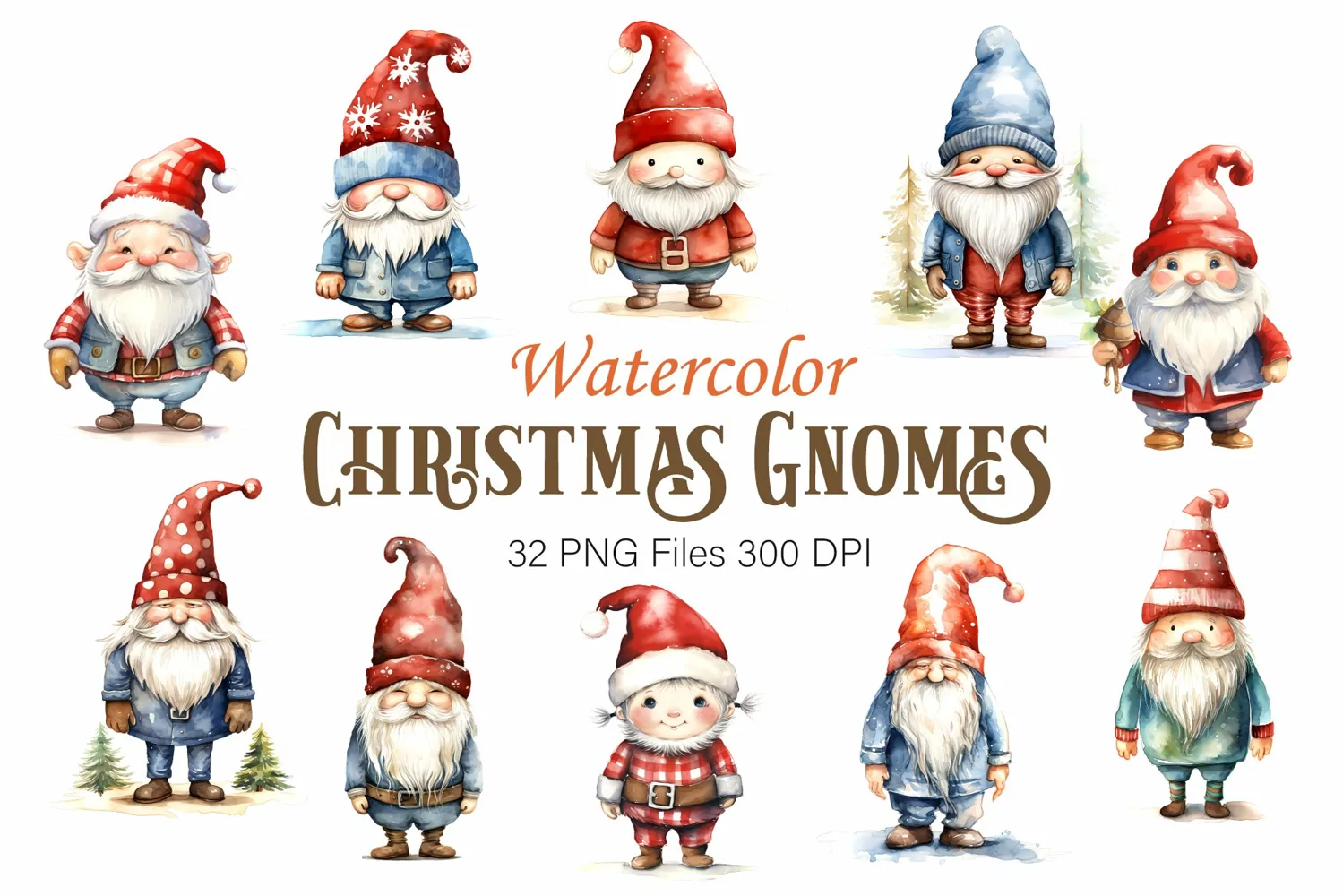 Watercolor Christmas Gnomes. Clipart. product image 1