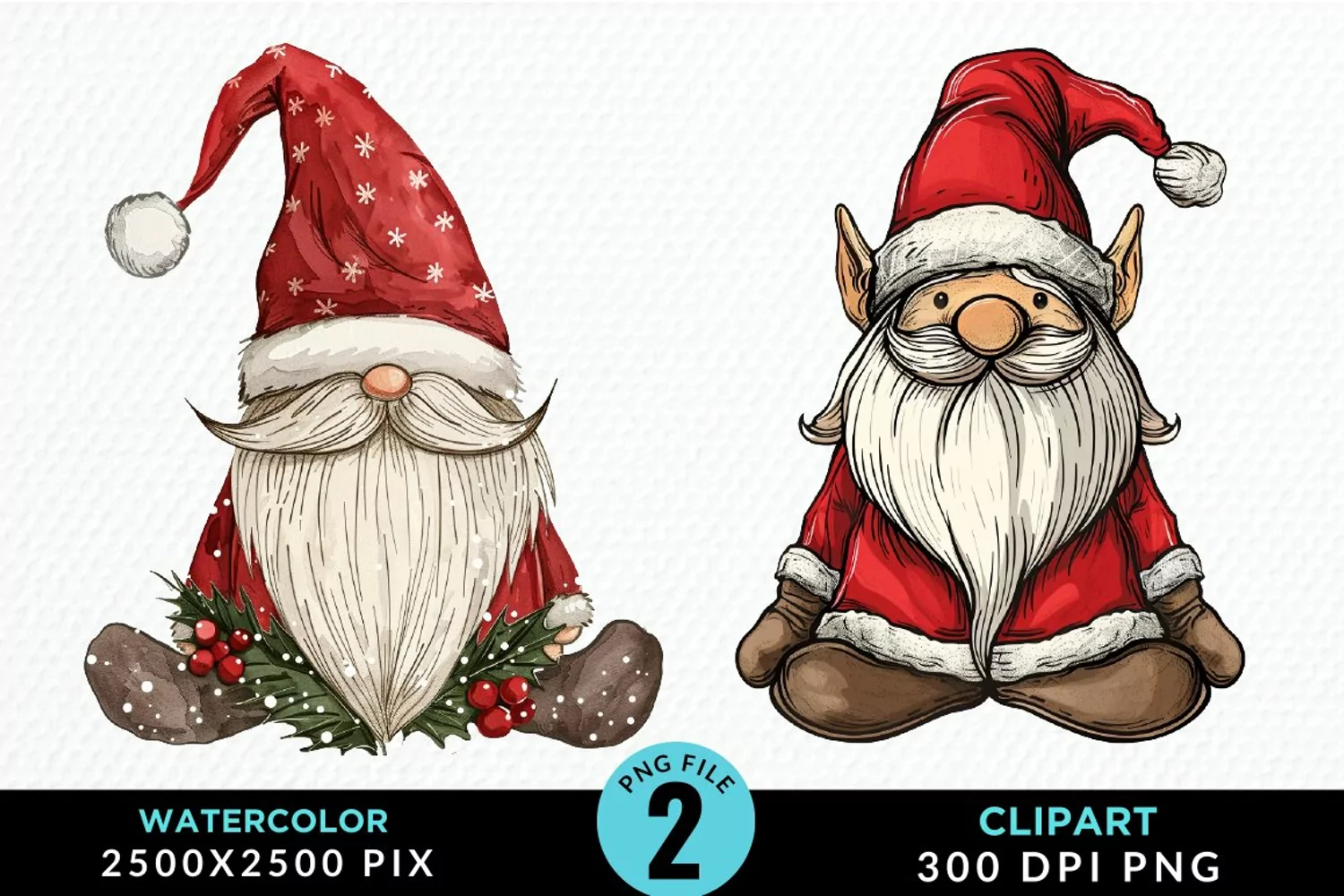 Watercolor Christmas Gnomes Clipart product image 1