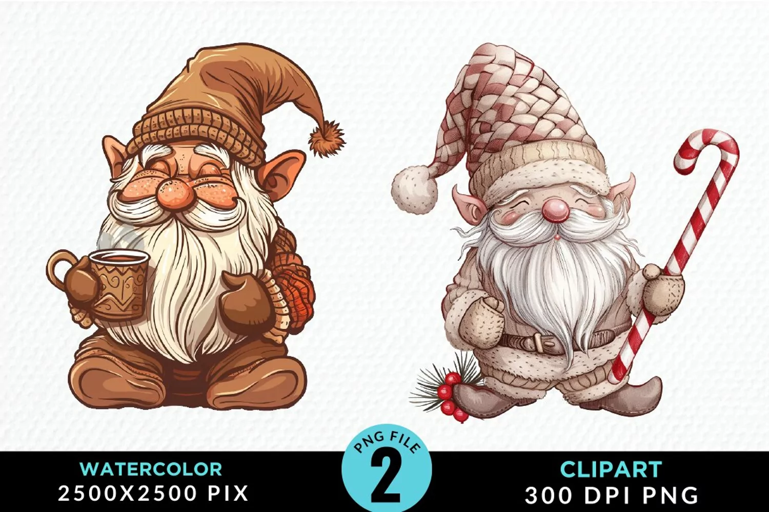 Watercolor Christmas Gnomes Clipart product image 1