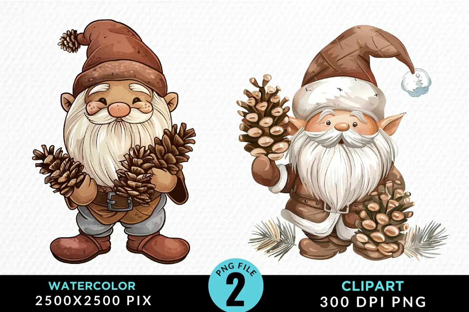 Watercolor Christmas Gnomes Clipart product image 1