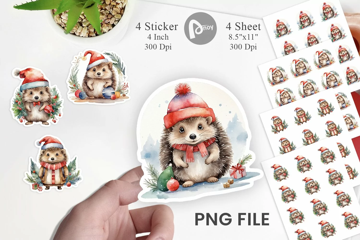 Sticker Watercolor Christmas Hedgehog product image 1