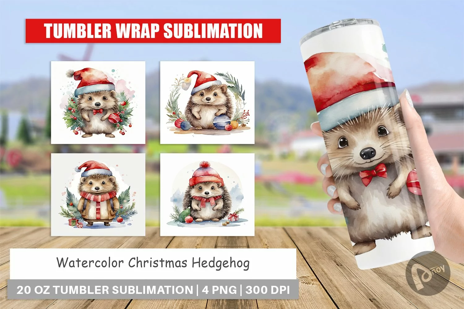 Tumbler Wrap Watercolor Christmas Hedgehog product image 1