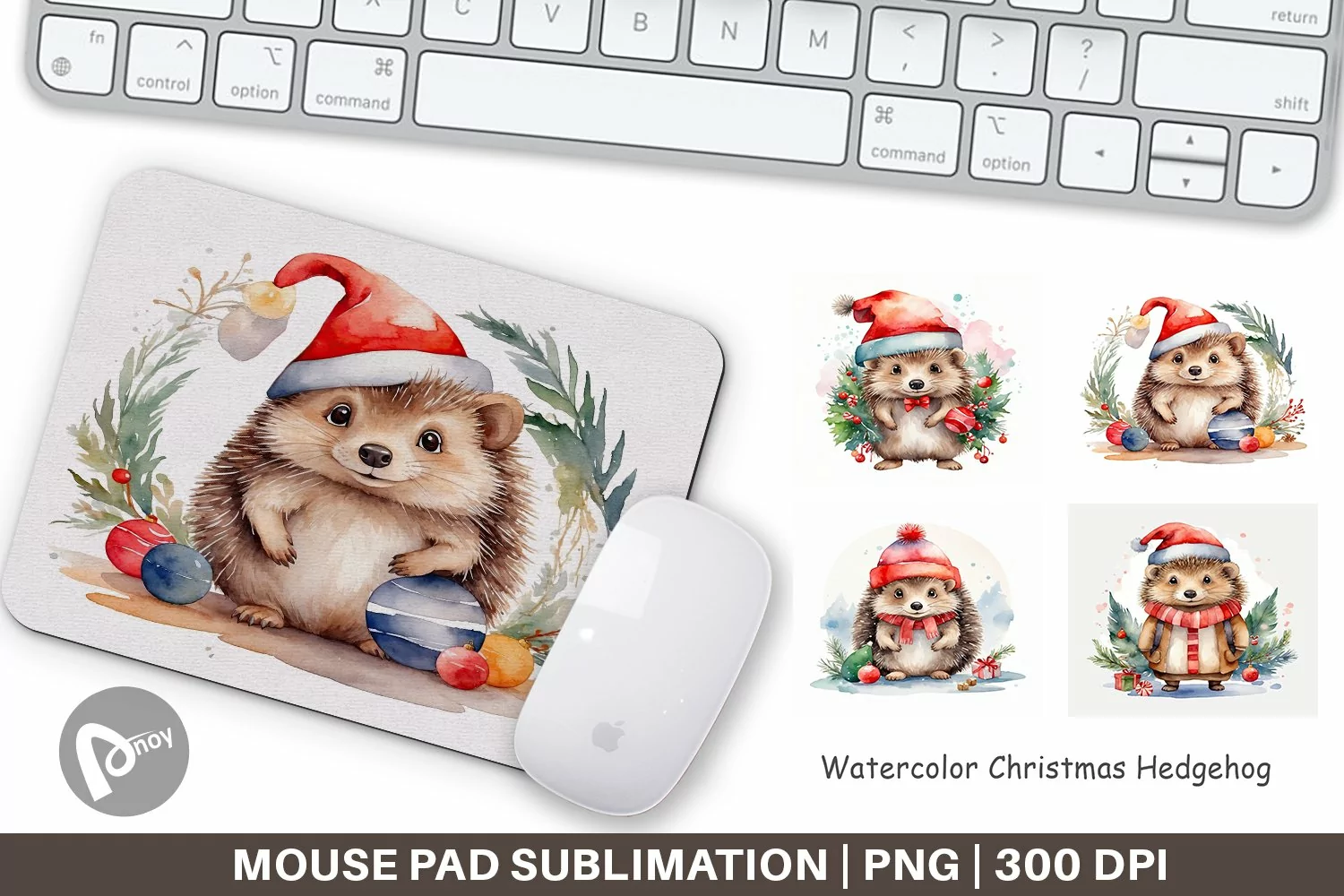 Mouse Pad Watercolor Christmas Hedgehog product image 1
