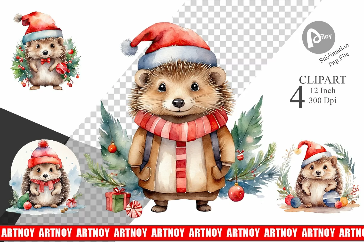Clipart Watercolor Christmas Hedgehog product image 1