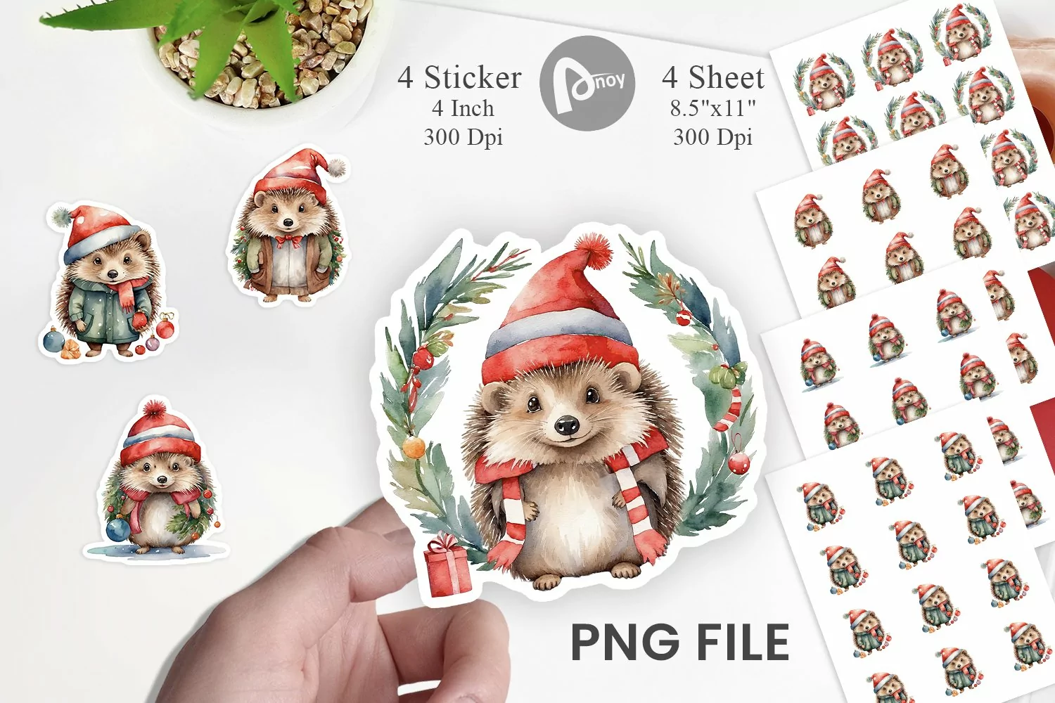 Sticker Watercolor Christmas Hedgehog product image 1