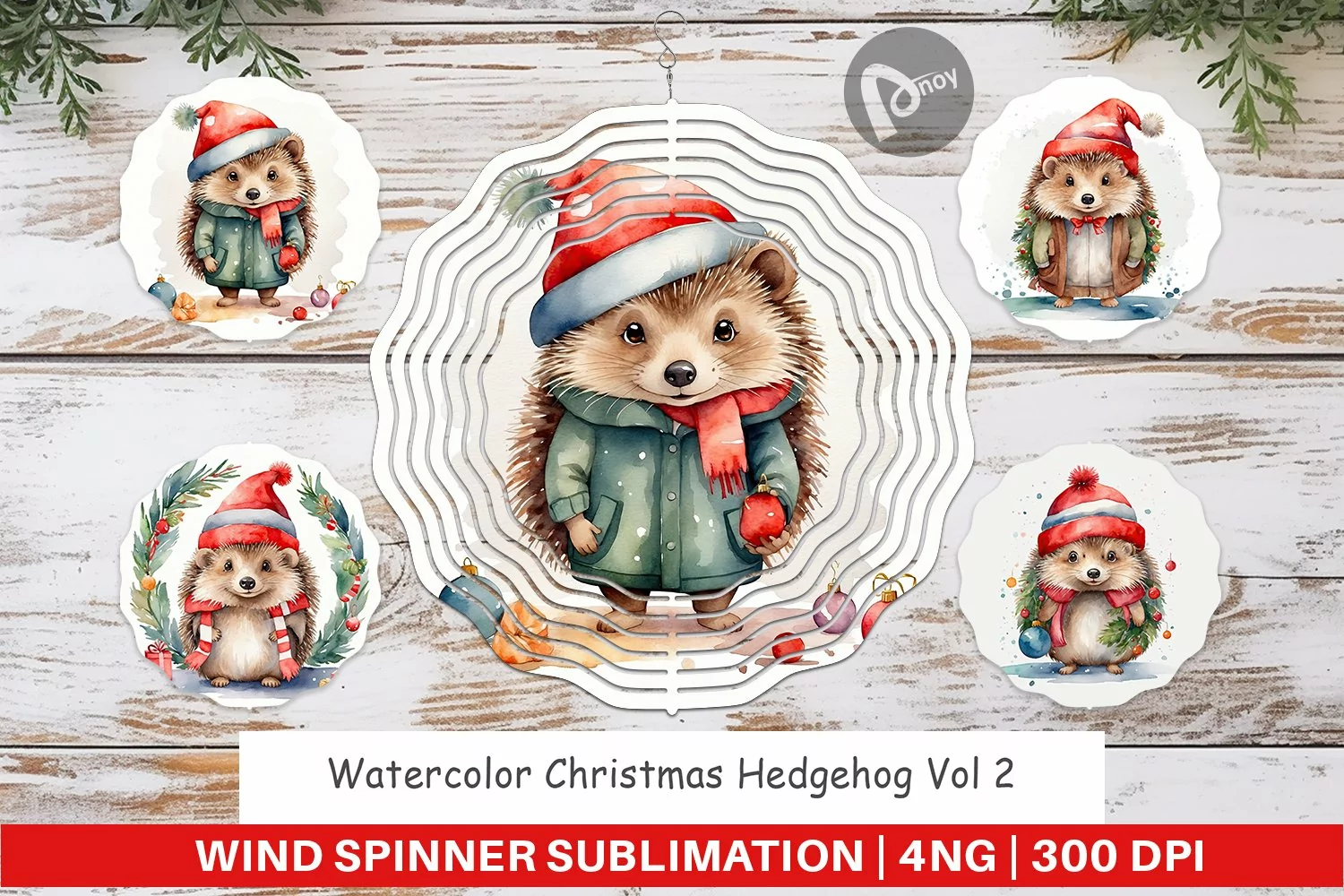 Wind Spinner Watercolor Christmas Hedgehog product image 1