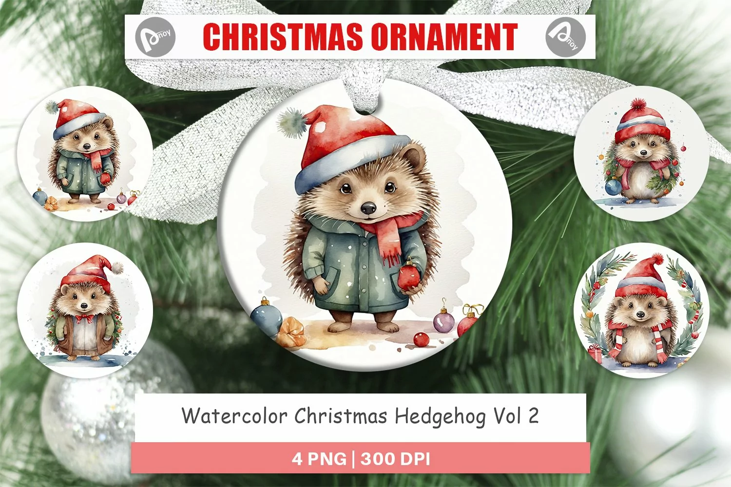 Christmas Ornaments Watercolor Christmas Hedgehog product image 1