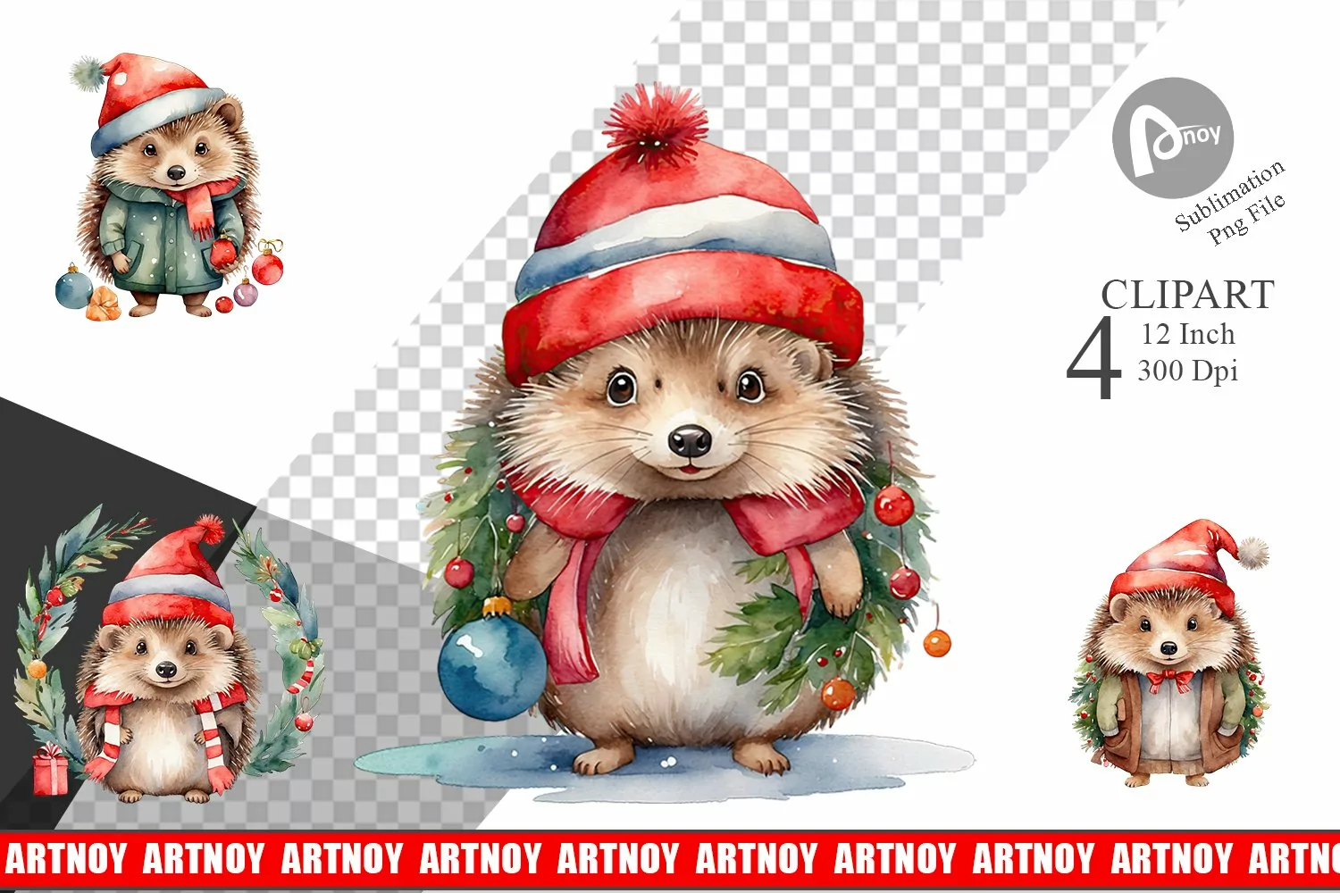 Clipart Watercolor Christmas Hedgehog product image 1