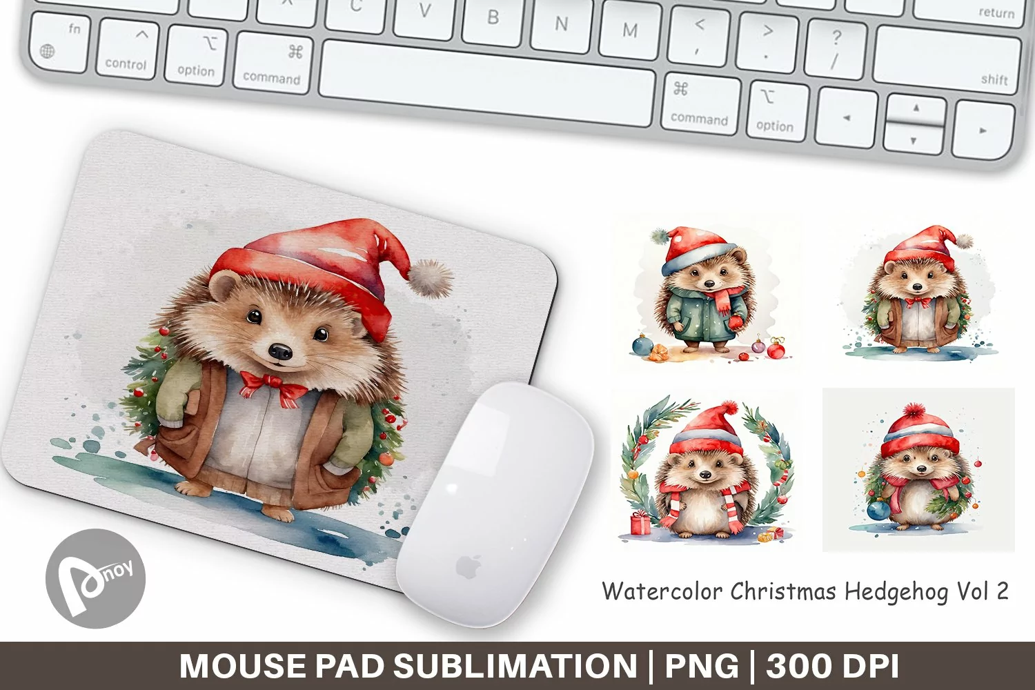 Mouse Pad Watercolor Christmas Hedgehog product image 1