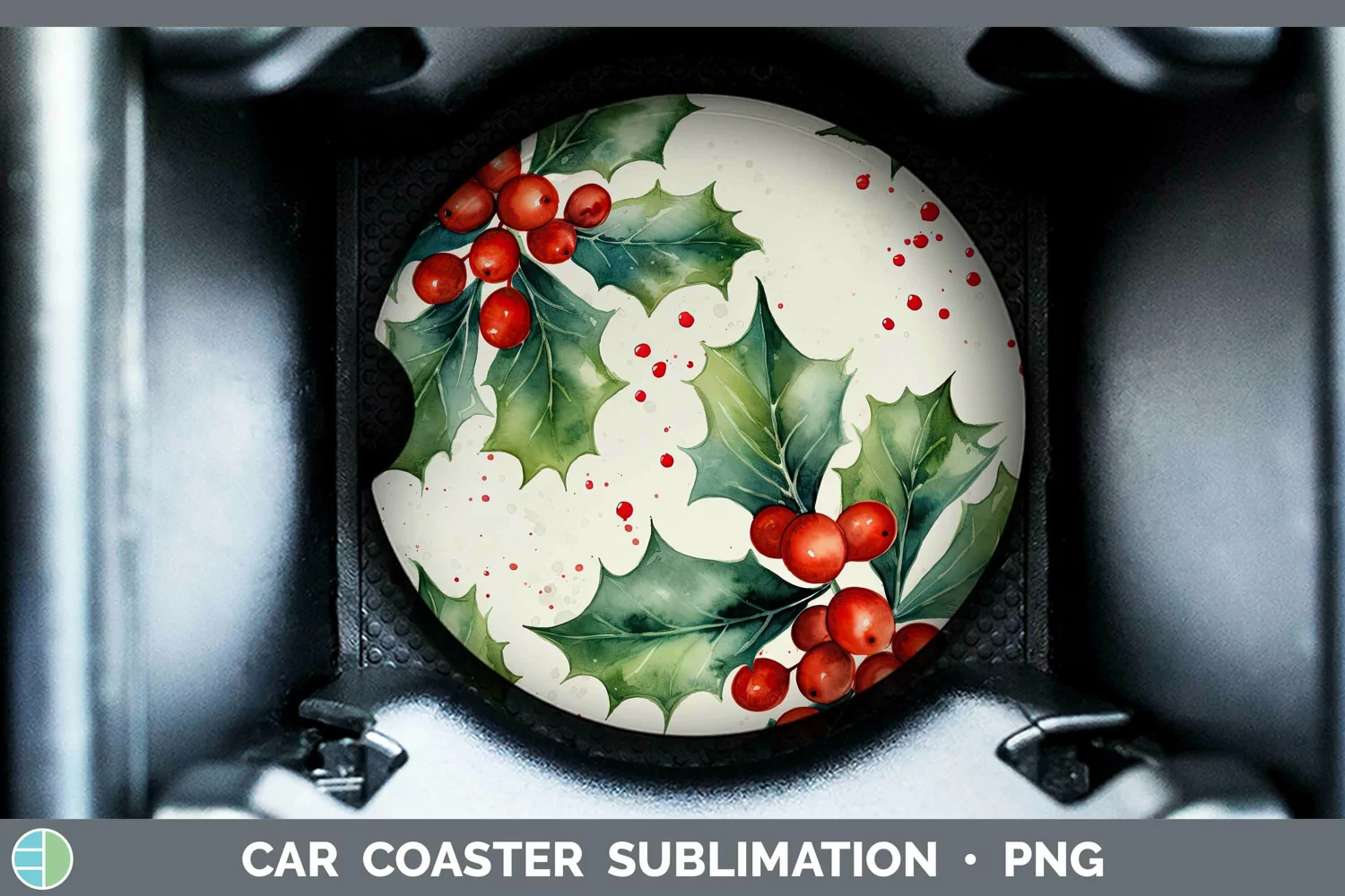 GorgeousWatercolor Christmas Car Coaster design.