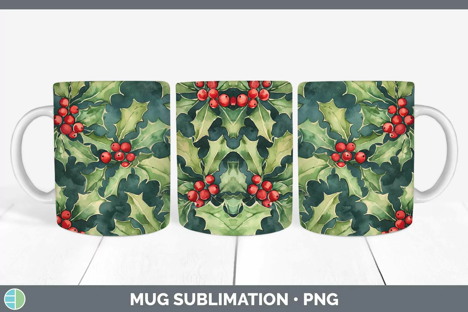 GorgeousWatercolor Christmas Mug Wrap design.