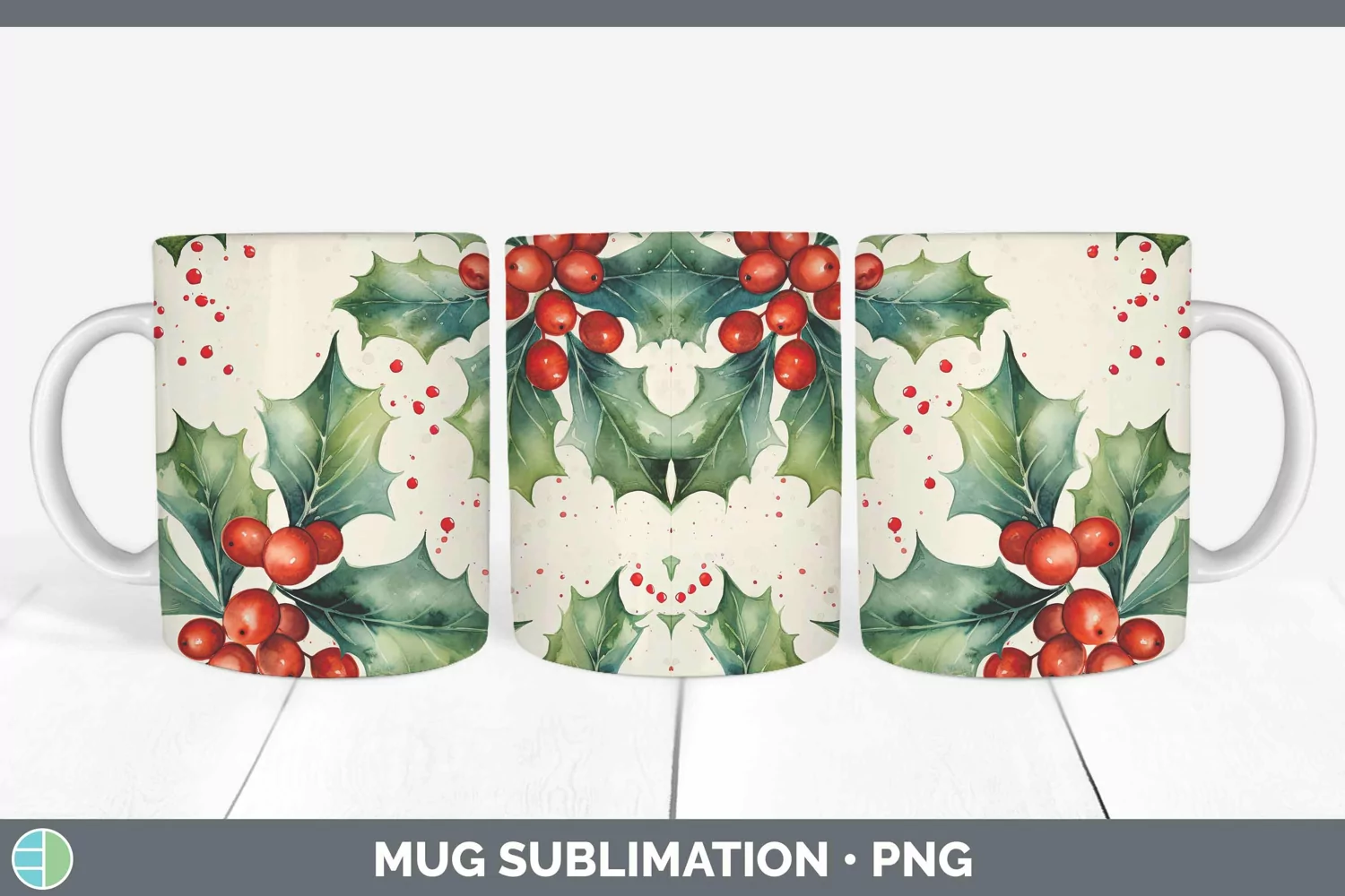 GorgeousWatercolor Christmas Mug Wrap design.