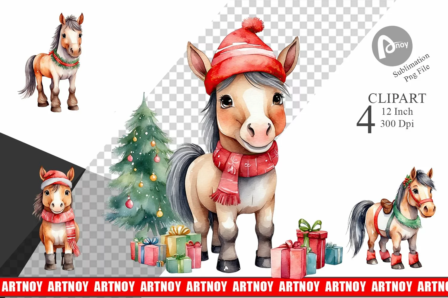Clipart Watercolor Christmas Horse product image 1