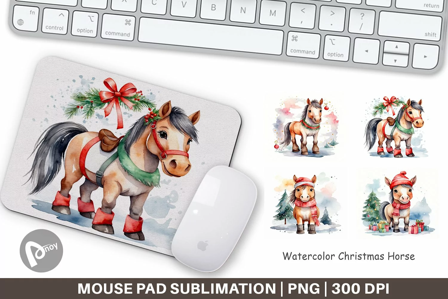 Mouse Pad Watercolor Christmas Horse product image 1