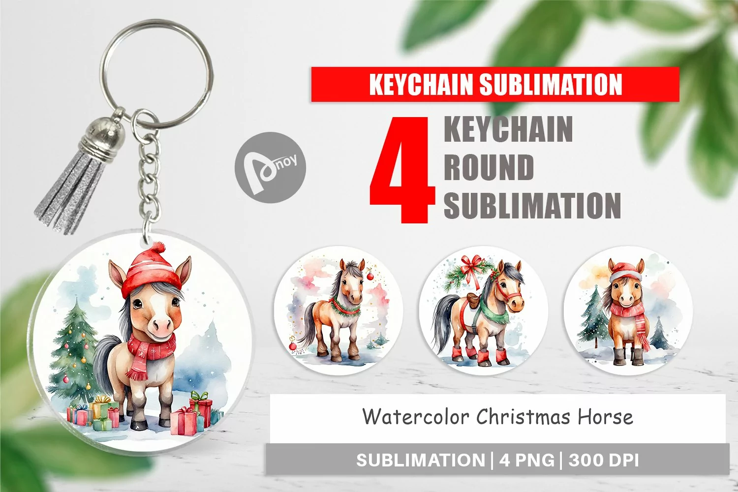 Keychain Watercolor Christmas Horse product image 1