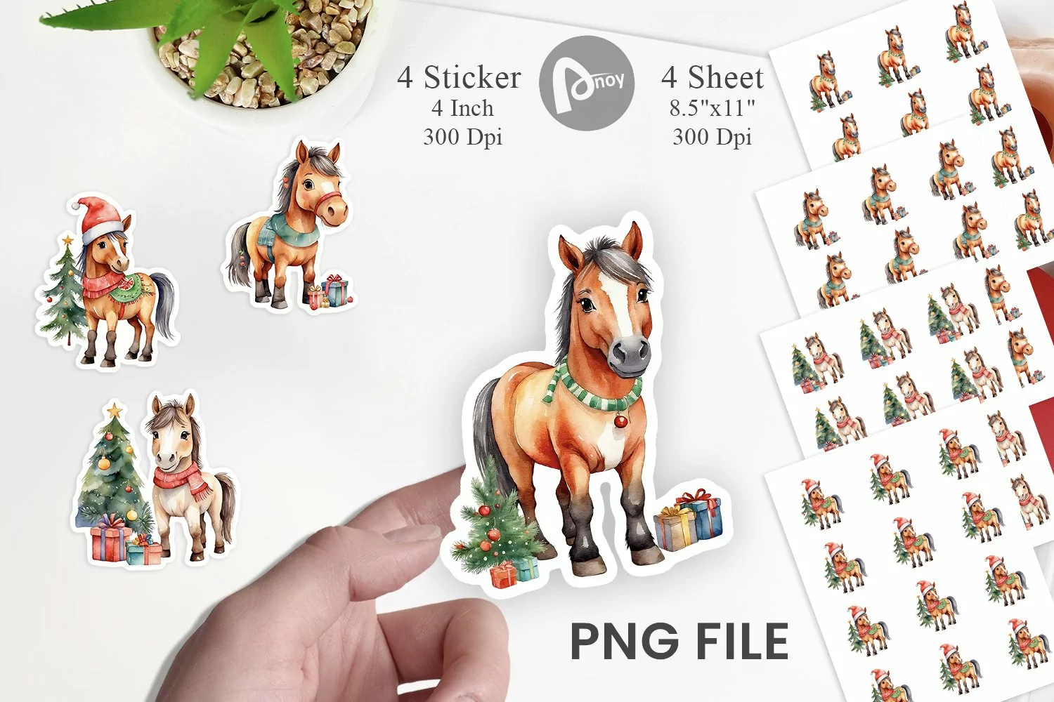 Sticker Watercolor Christmas Horse product image 1