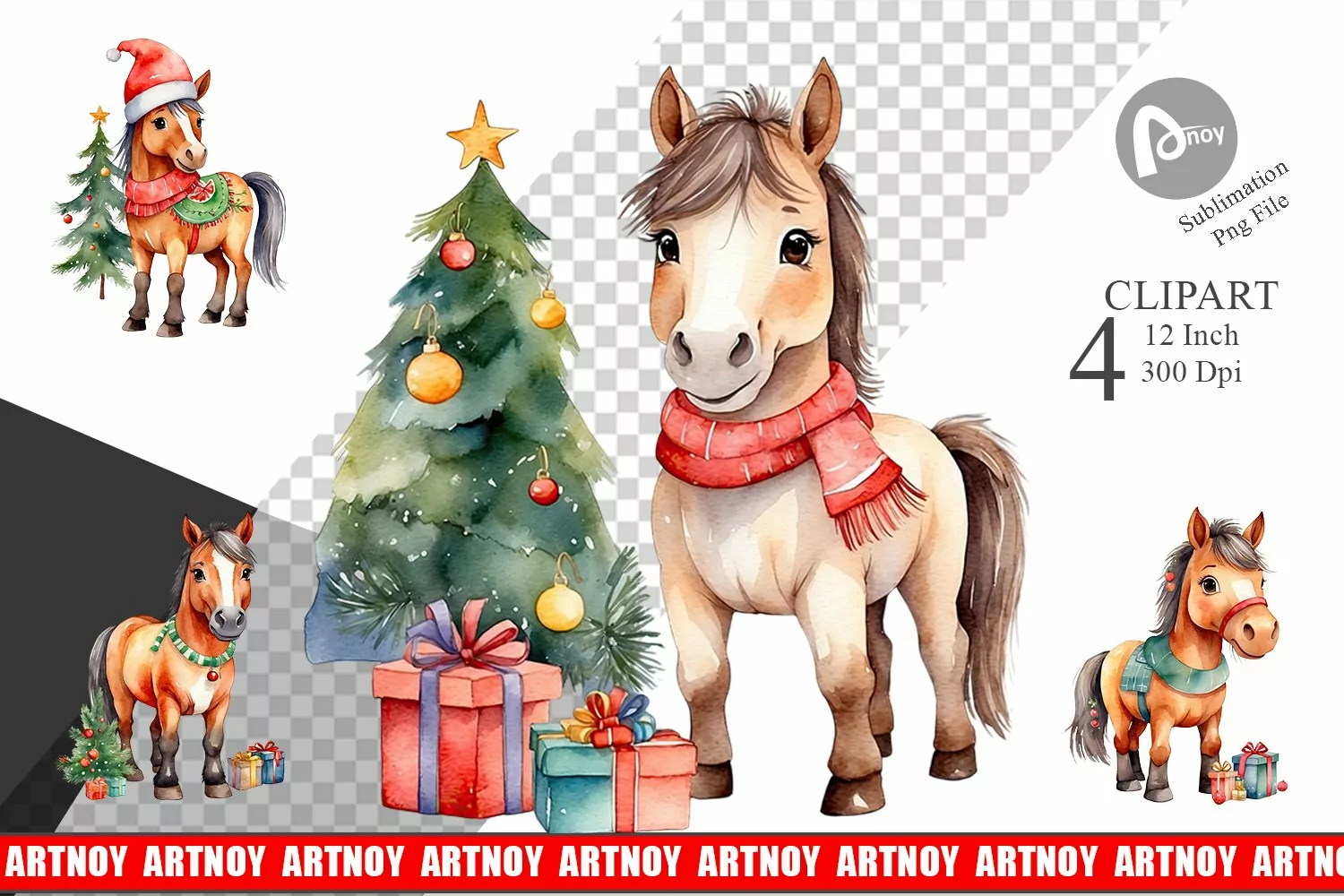 Clipart Watercolor Christmas Horse product image 1