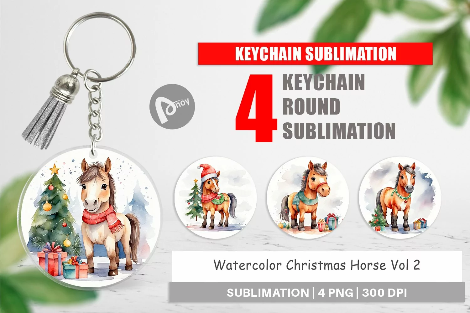 Keychain Watercolor Christmas Horse product image 1