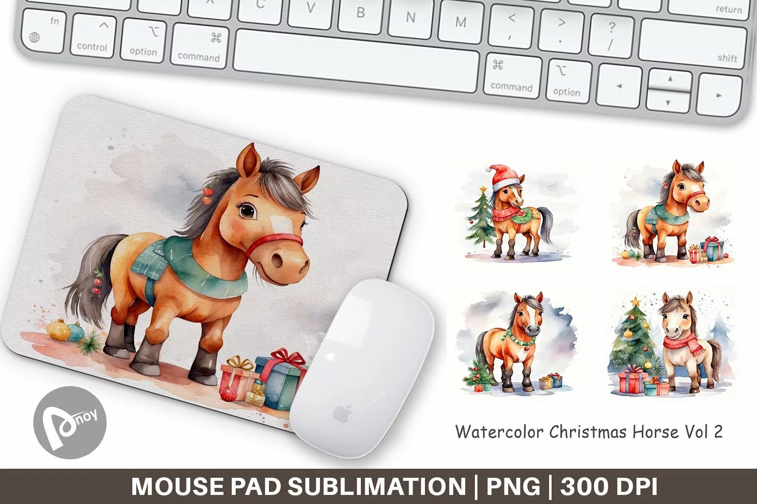 Mouse Pad Watercolor Christmas Horse product image 1