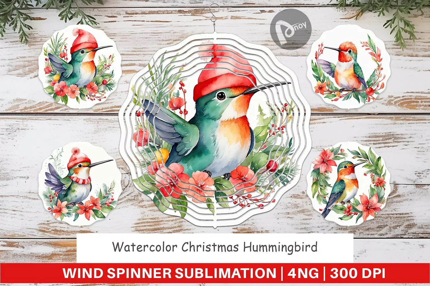Wind Spinner Watercolor Christmas Hummingbird product image 1