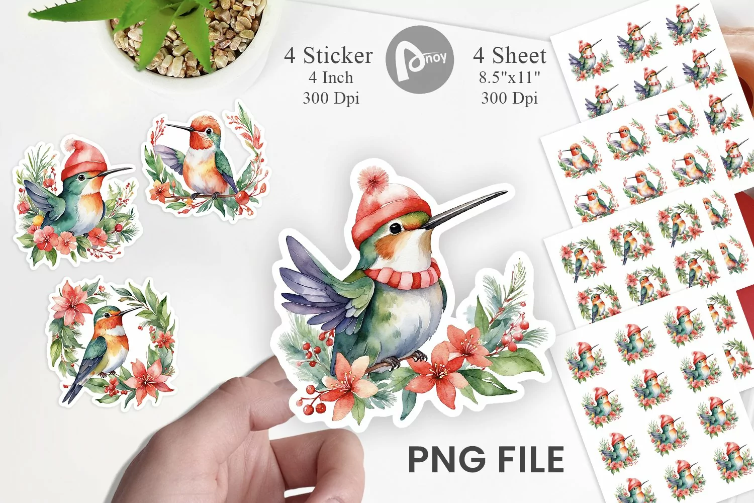 Sticker Watercolor Christmas Hummingbird product image 1