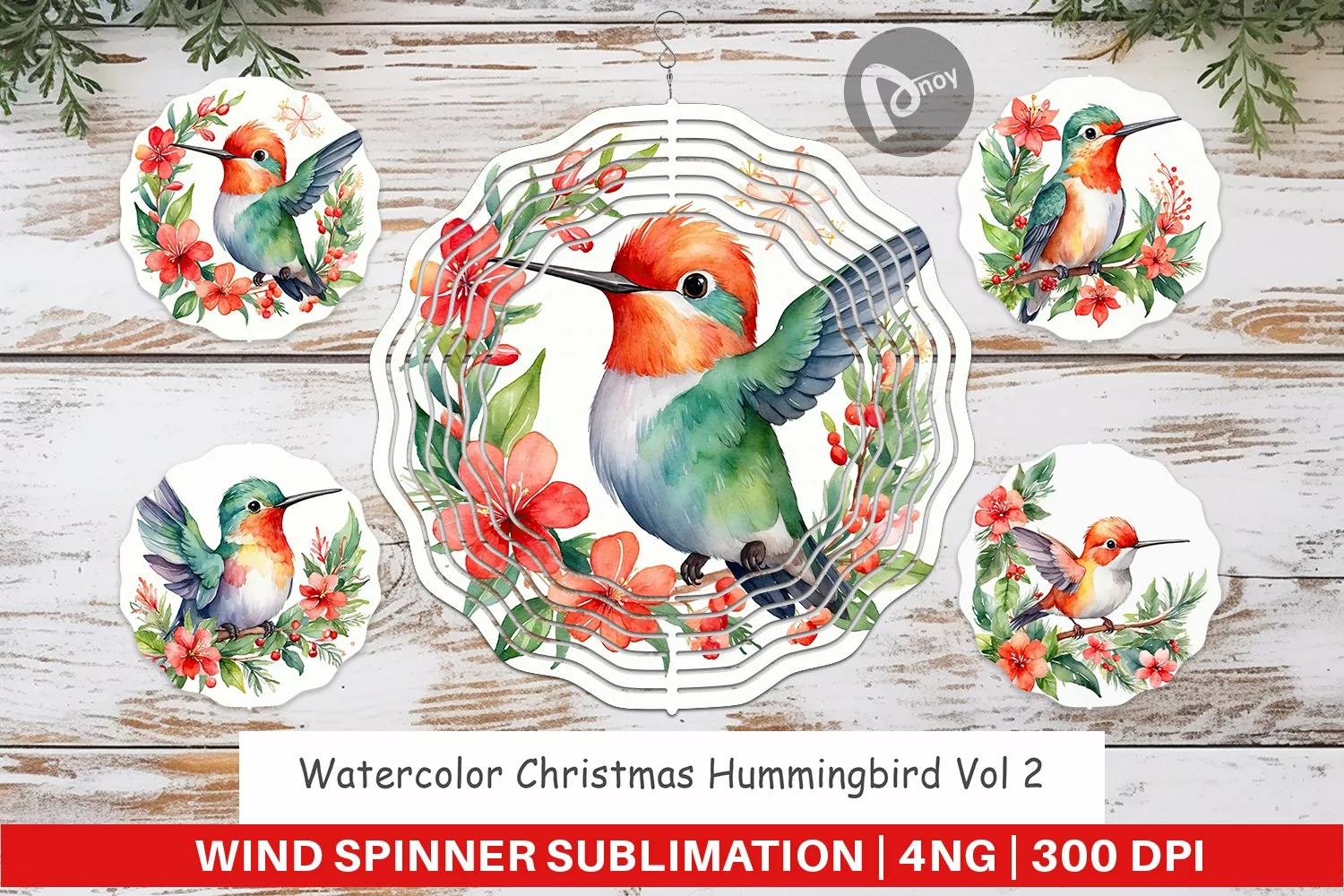 Wind Spinner Watercolor Christmas Hummingbird product image 1