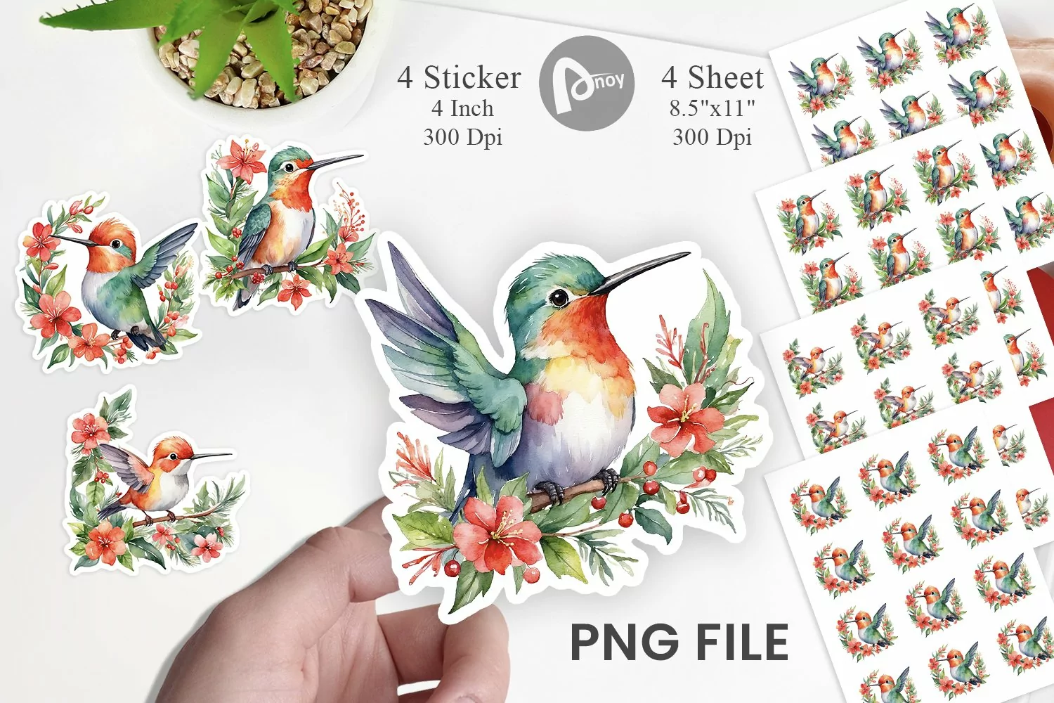 Sticker Watercolor Christmas Hummingbird product image 1