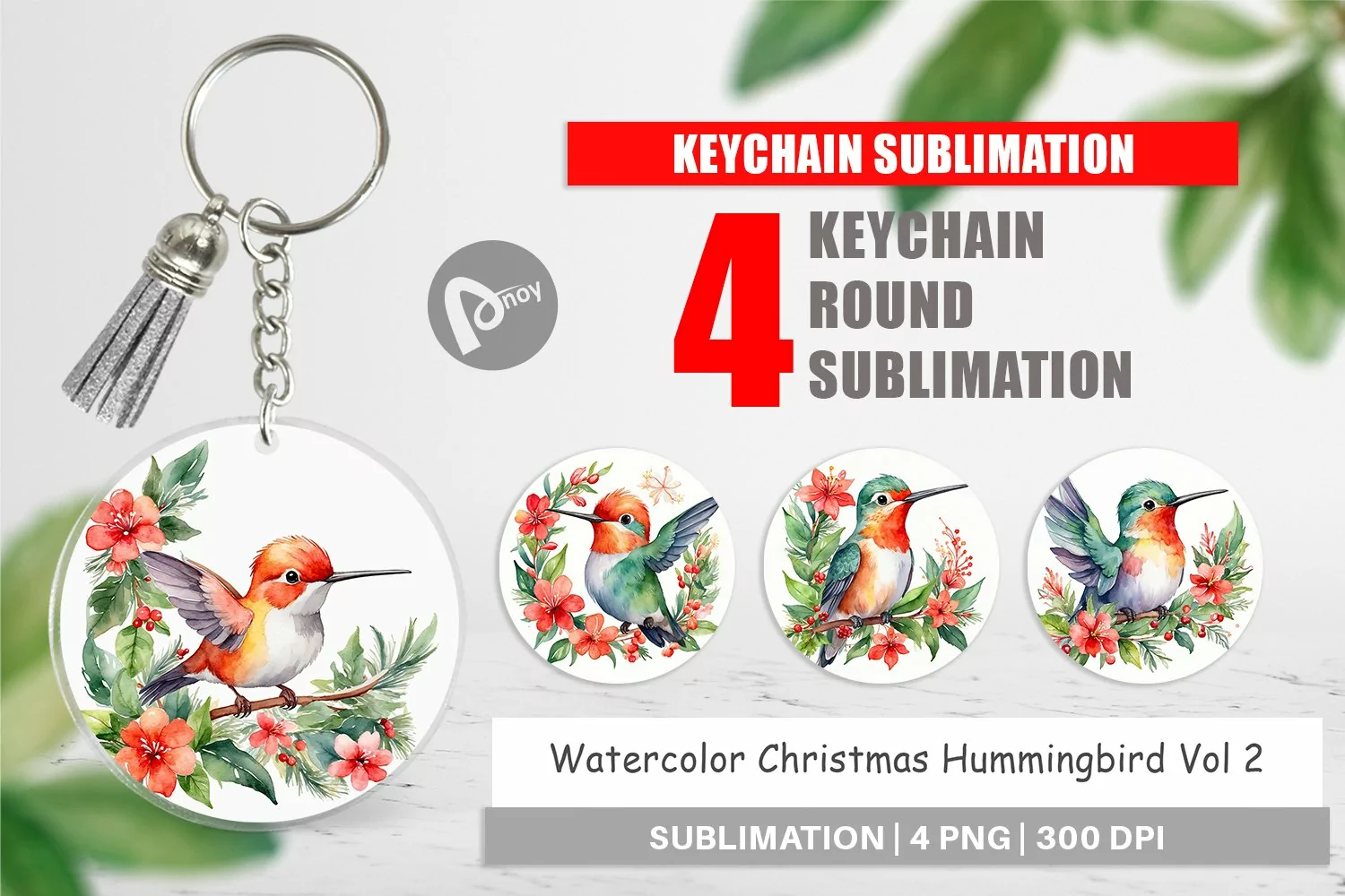 Keychain Watercolor Christmas Hummingbird product image 1