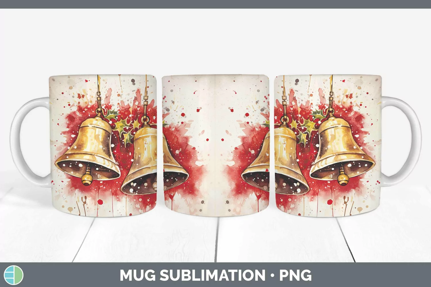 GorgeousWatercolor Christmas Mug Wrap design.