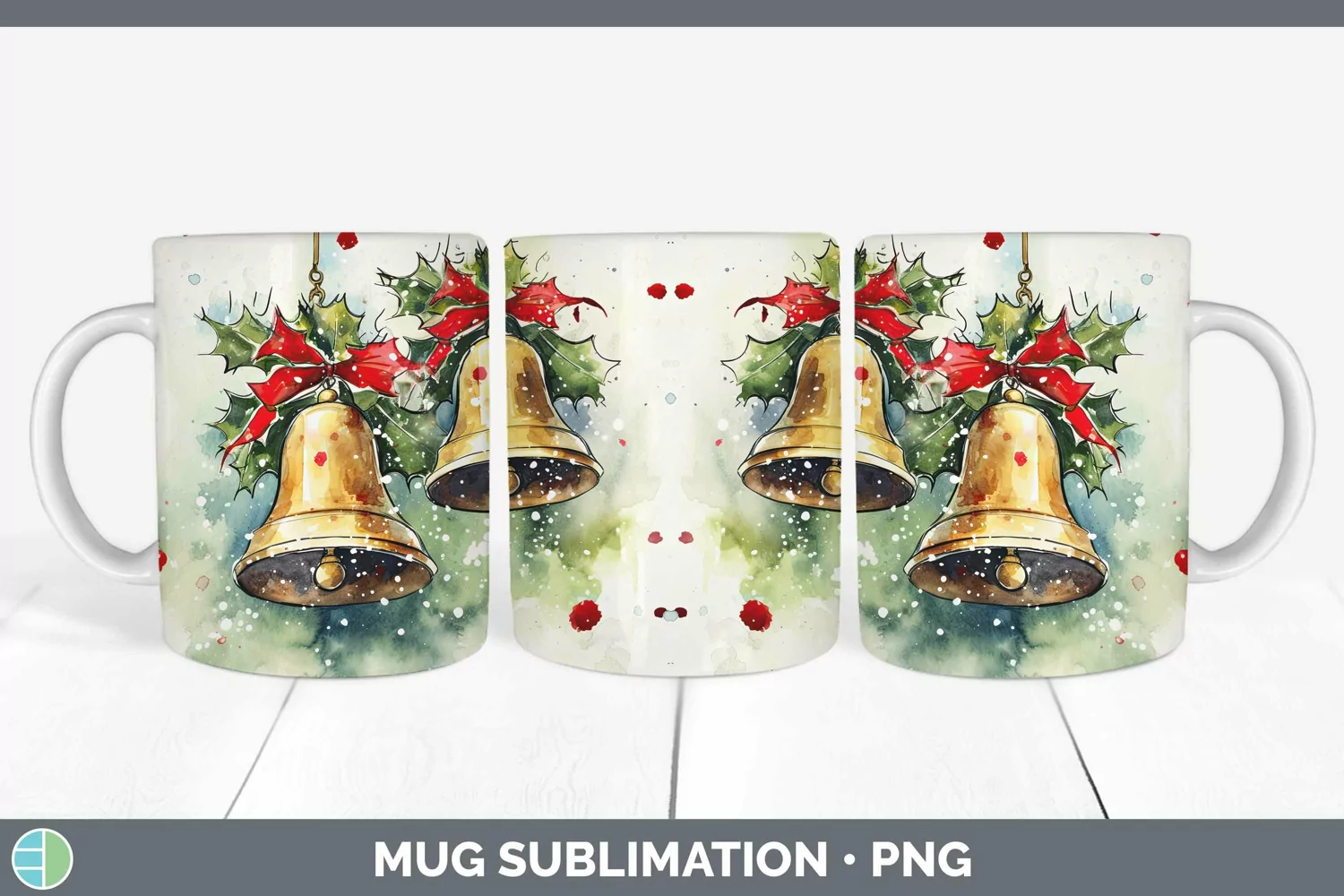 GorgeousWatercolor Christmas Mug Wrap design.