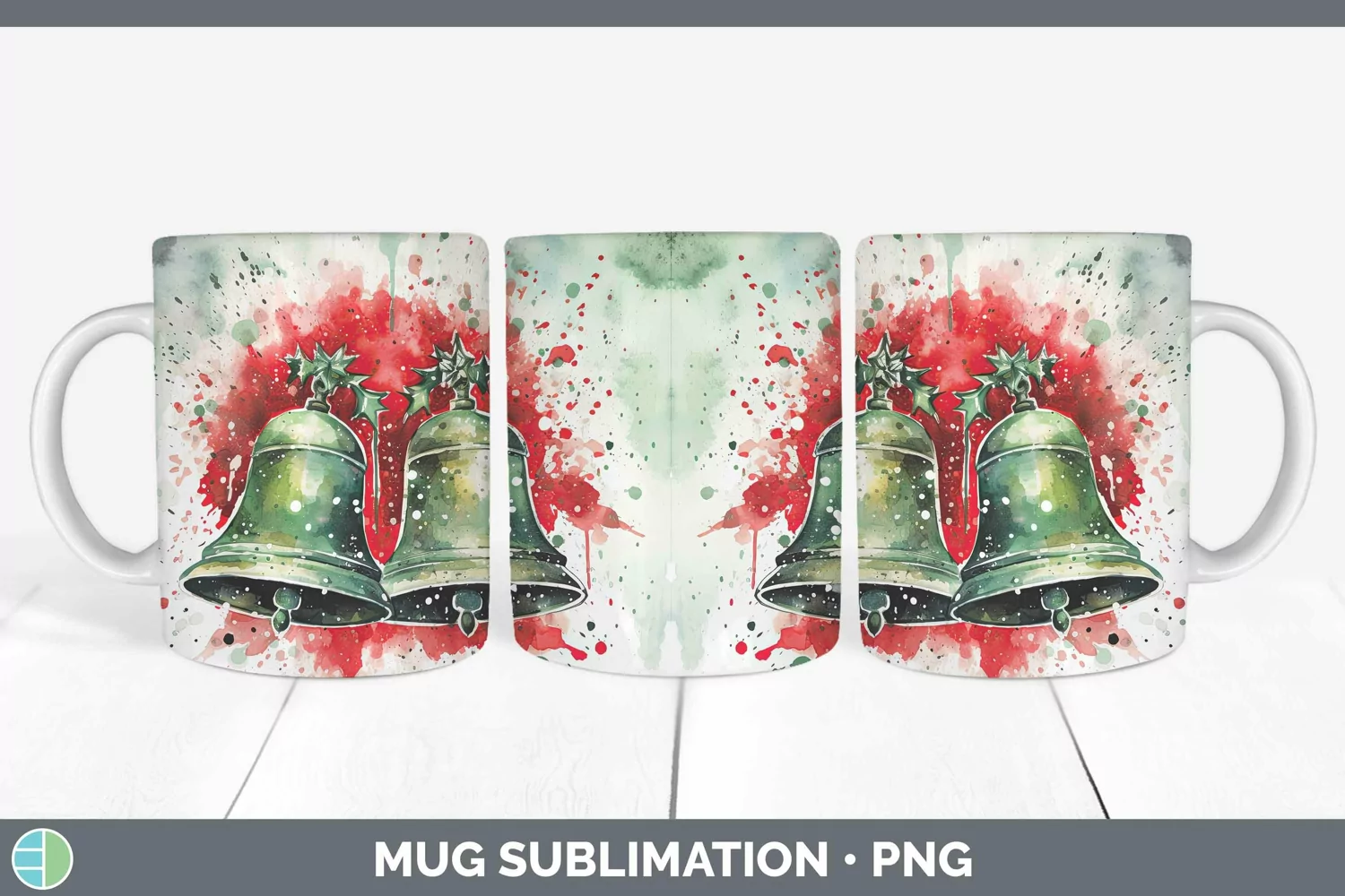 GorgeousWatercolor Christmas Mug Wrap design.