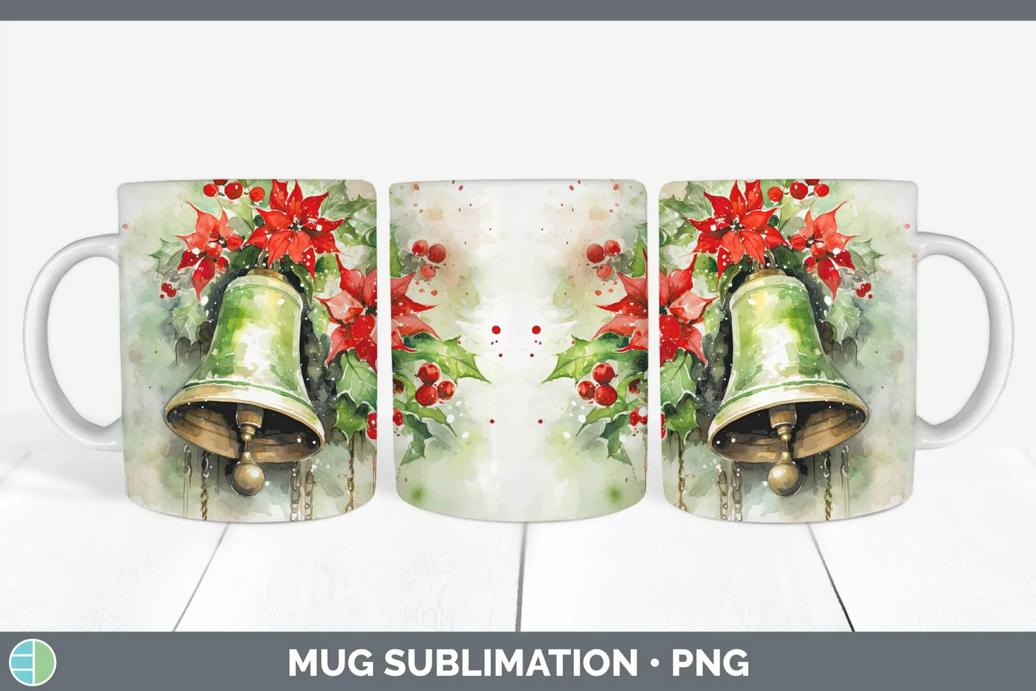 GorgeousWatercolor Christmas Mug Wrap design.