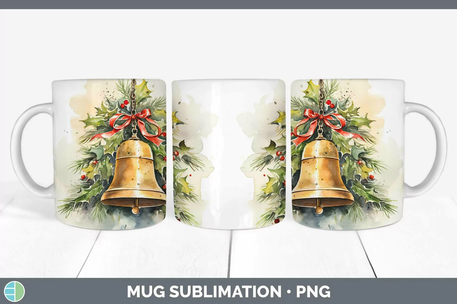 GorgeousWatercolor Christmas Mug Wrap design.