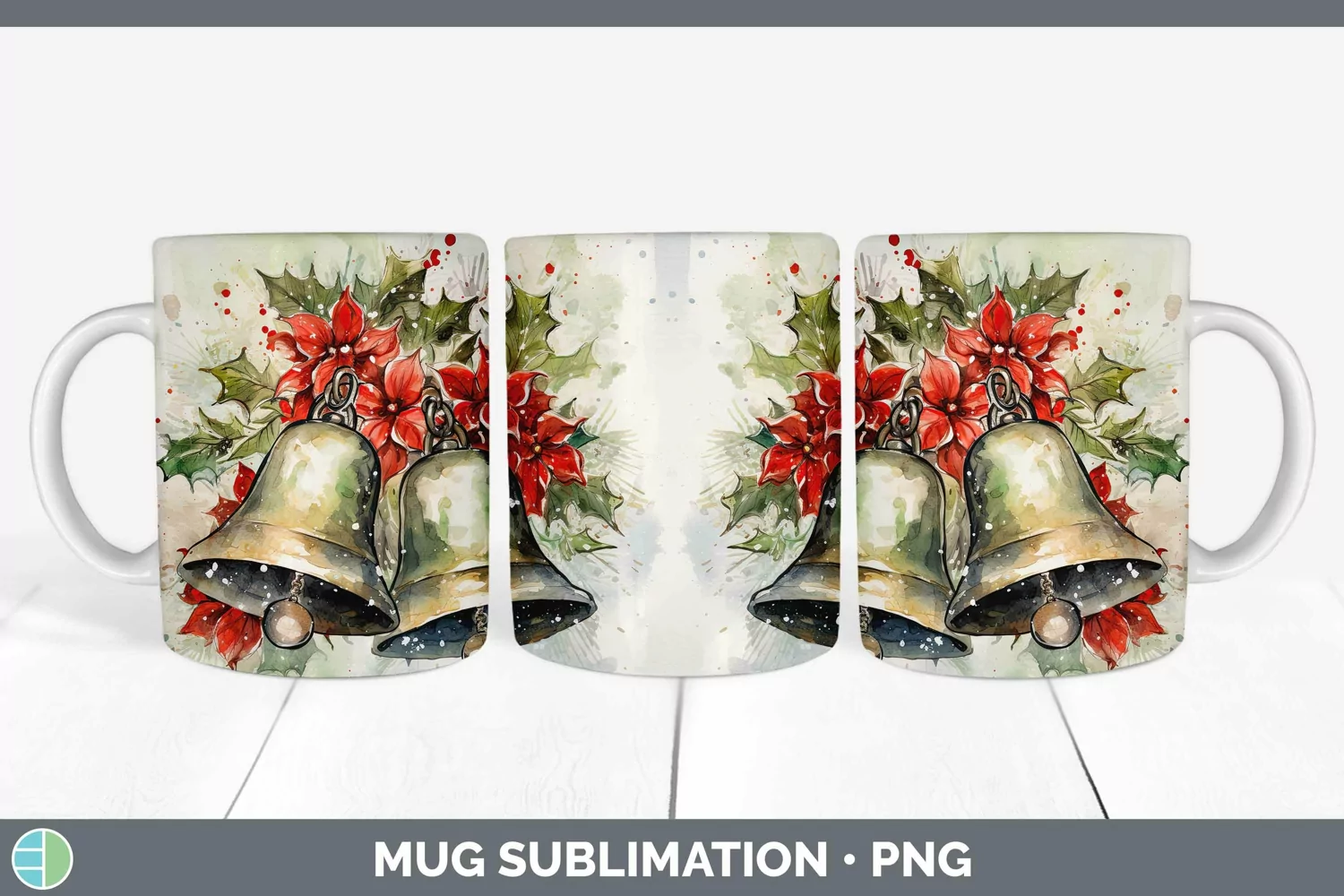GorgeousWatercolor Christmas Mug Wrap design.