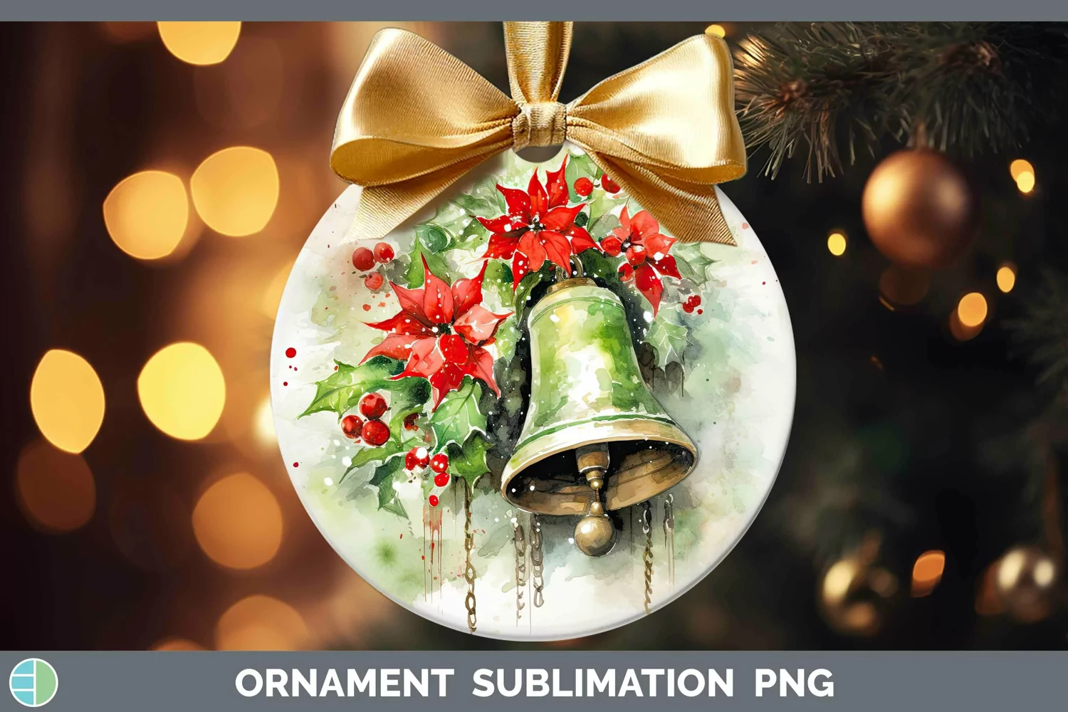 GorgeousWatercolor Christmas Ornament design.