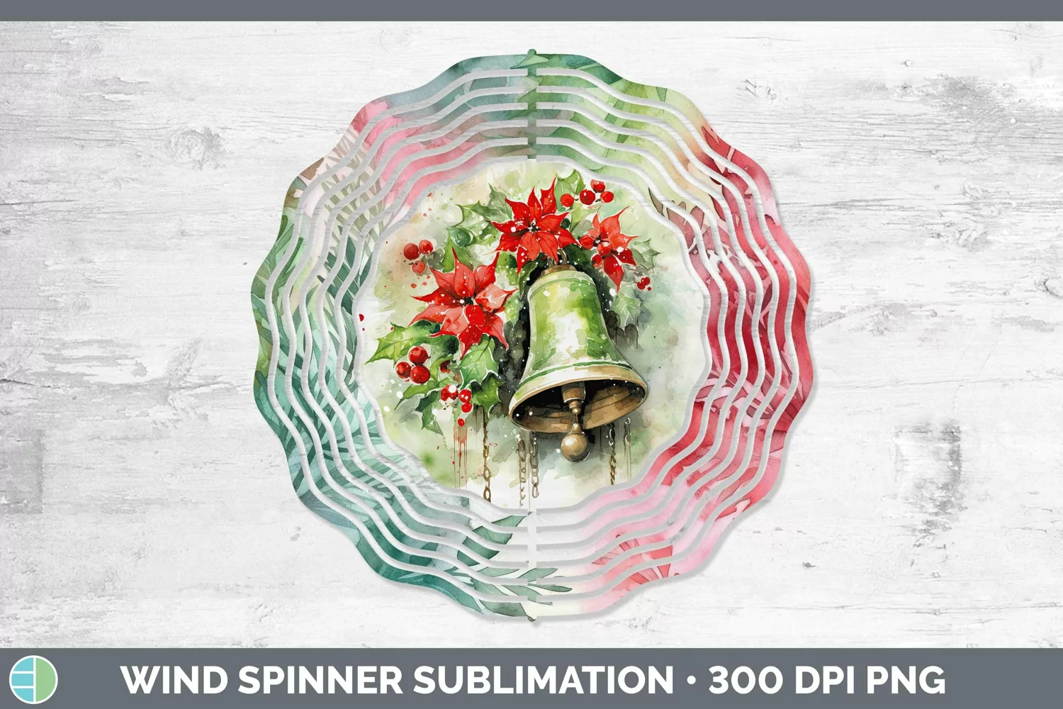GorgeousWatercolor Christmas Wind Spinner design.