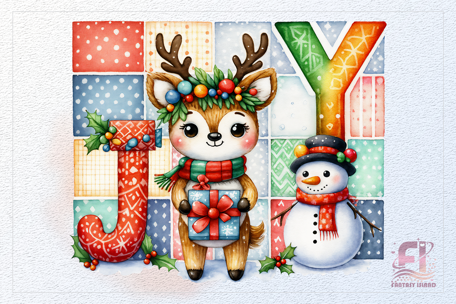 Hand-painted watercolor Christmas deer and snowman clipart PNG with transparent background, 300 DPI. Great for cards, stickers, sublimation, mugs and winter crafts.