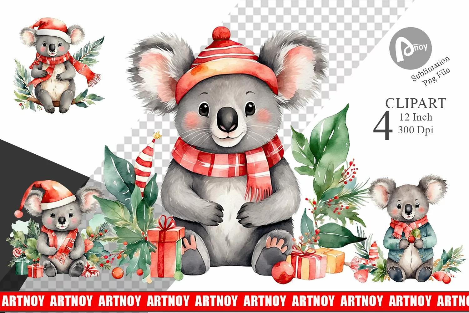 Clipart Watercolor Christmas Koala product image 1