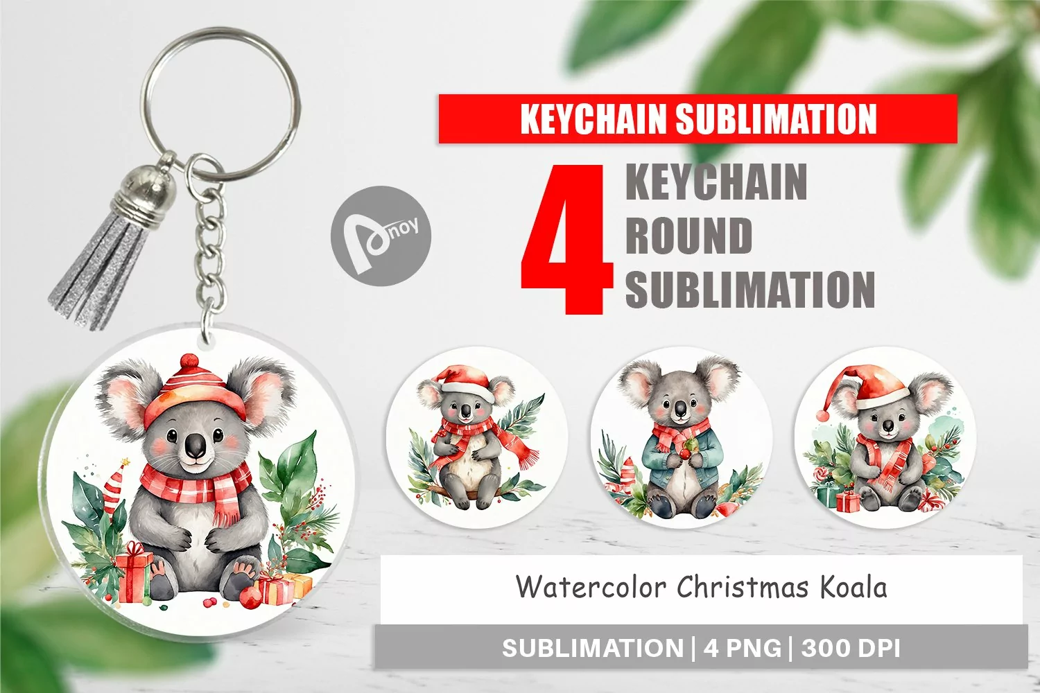 Keychain Watercolor Christmas Koala product image 1