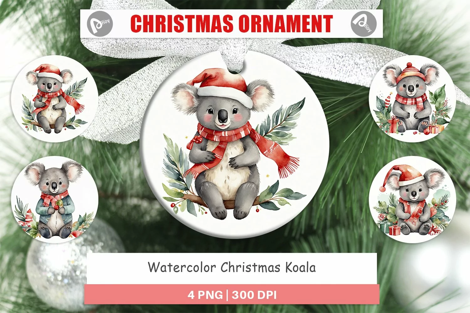 Christmas Ornaments Watercolor Christmas Koala product image 1