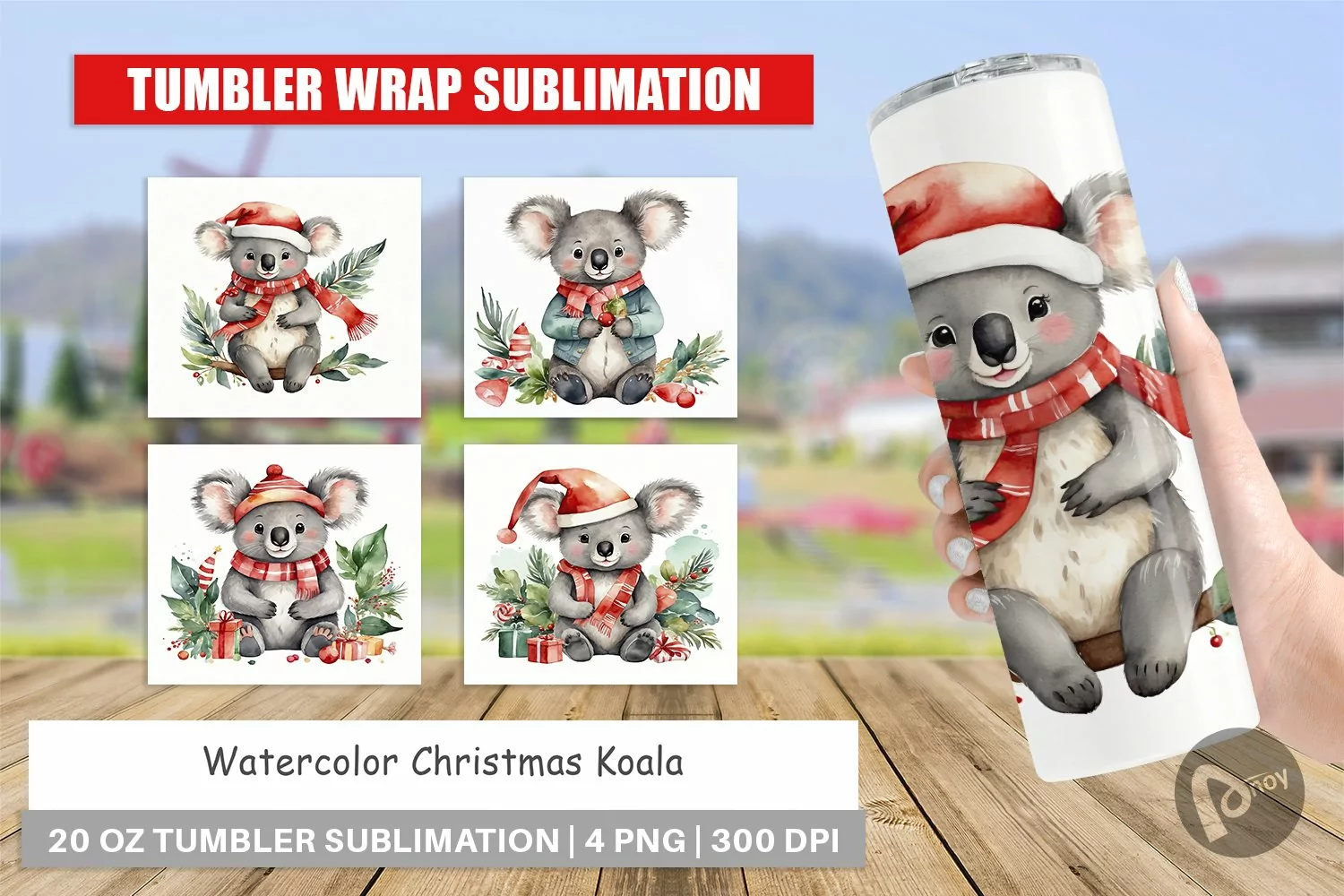 Tumbler Wrap Watercolor Christmas Koala product image 1