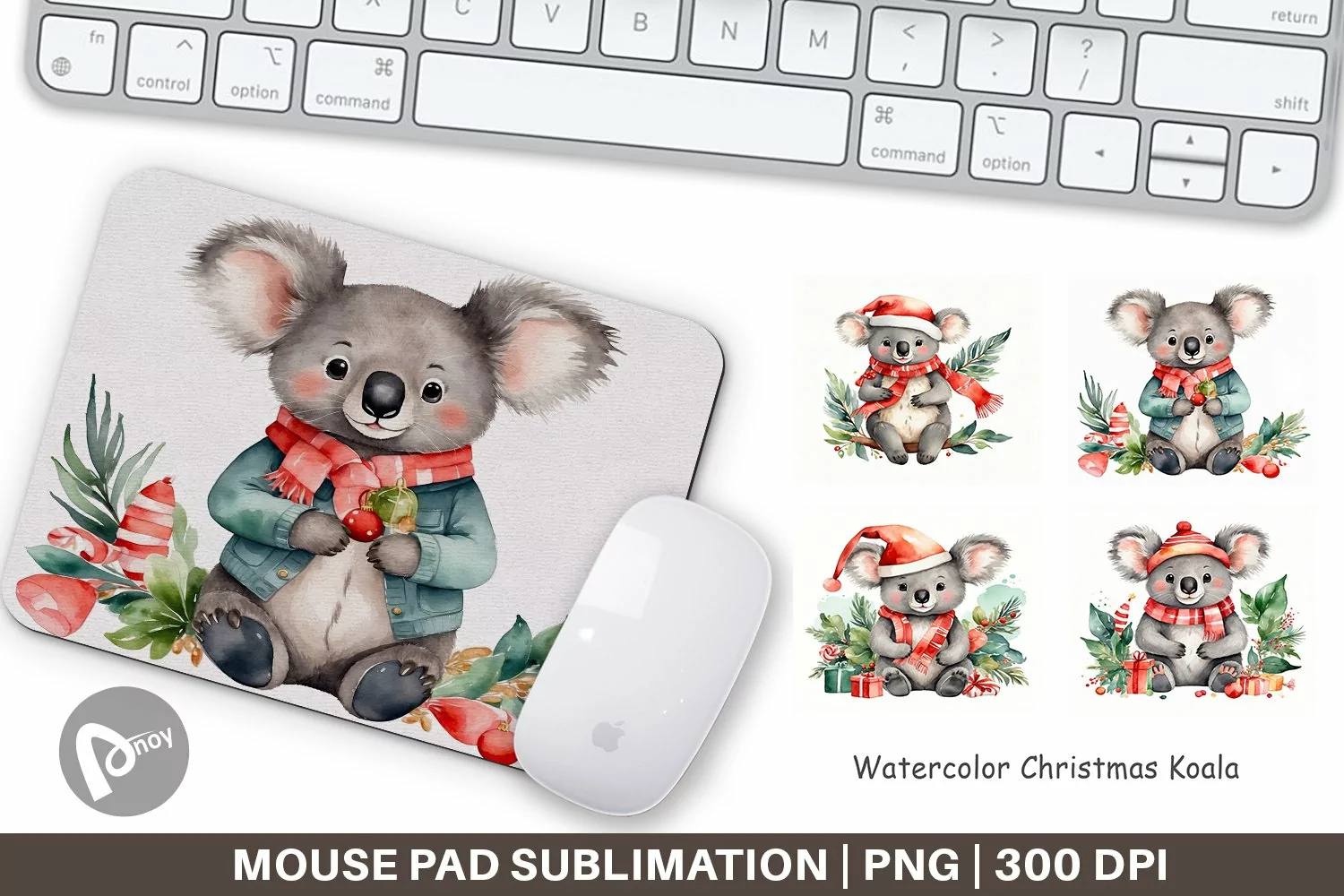Mouse Pad Watercolor Christmas Koala product image 1