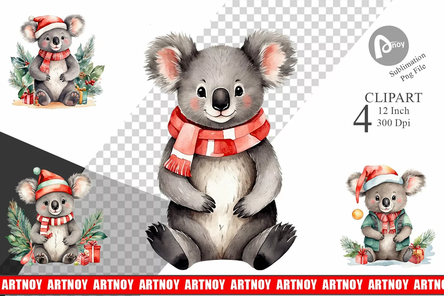 Clipart Watercolor Christmas Koala product image 1